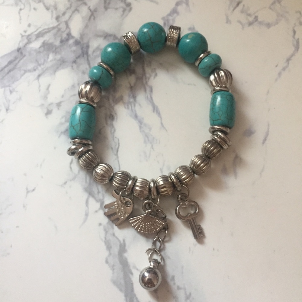Turquoise beaded charm bracelet